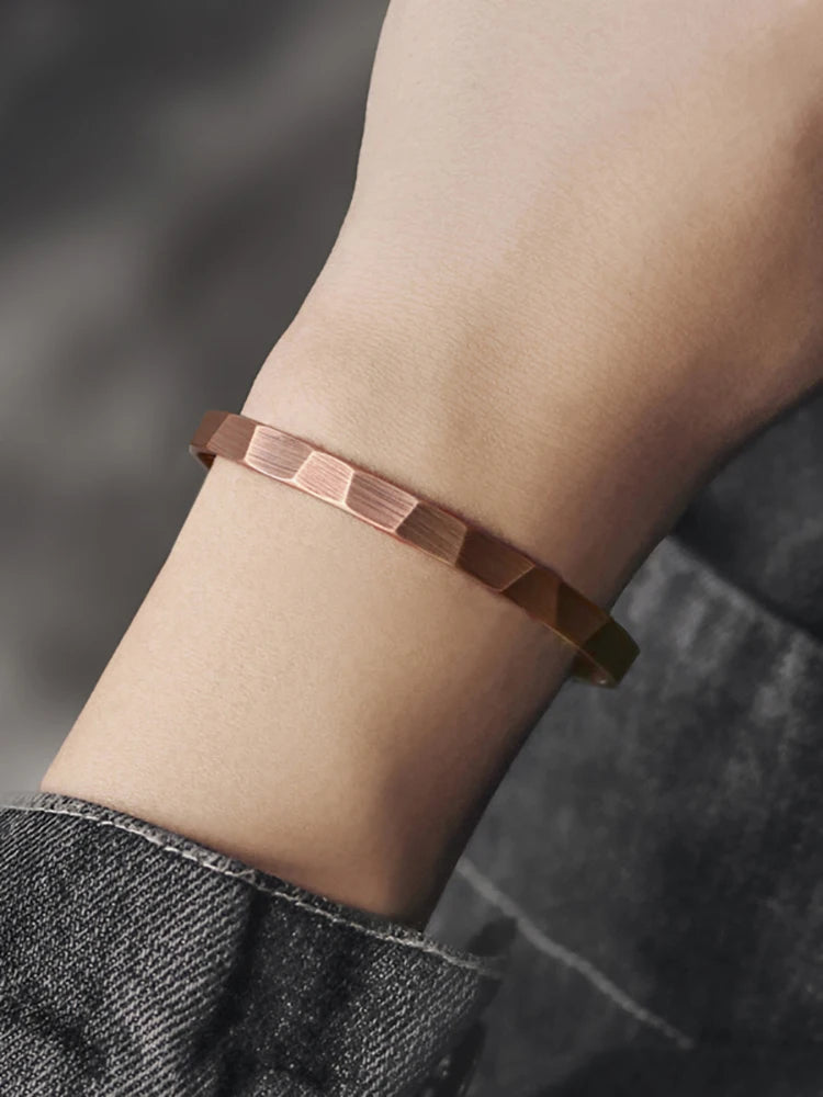 Pure Copper Handcrafted Metal Bracelet Rustic Oxidized Punk Unisex Cuff Bangle Carved Handmade Simple Jewelry Men Women Gift