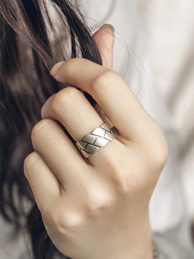 BESPOKE STIRLING SILVER GEOMETRIC WIDE BAND RING