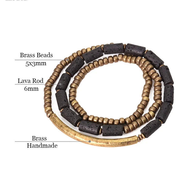 BESPOKE MULTI LAYERED BRASS AND LAVA STONE BRACELET