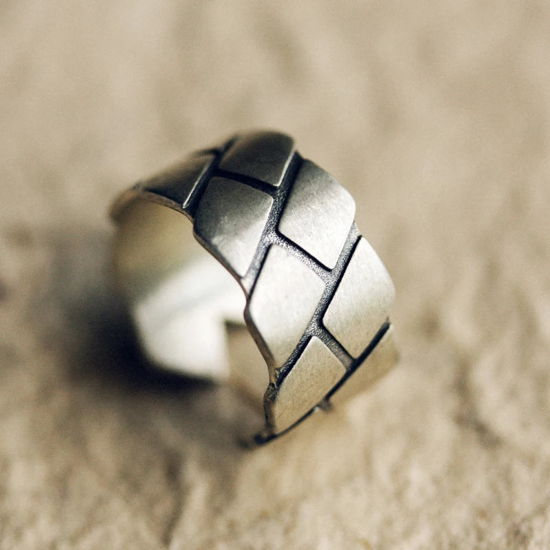 BESPOKE STIRLING SILVER GEOMETRIC WIDE BAND RING