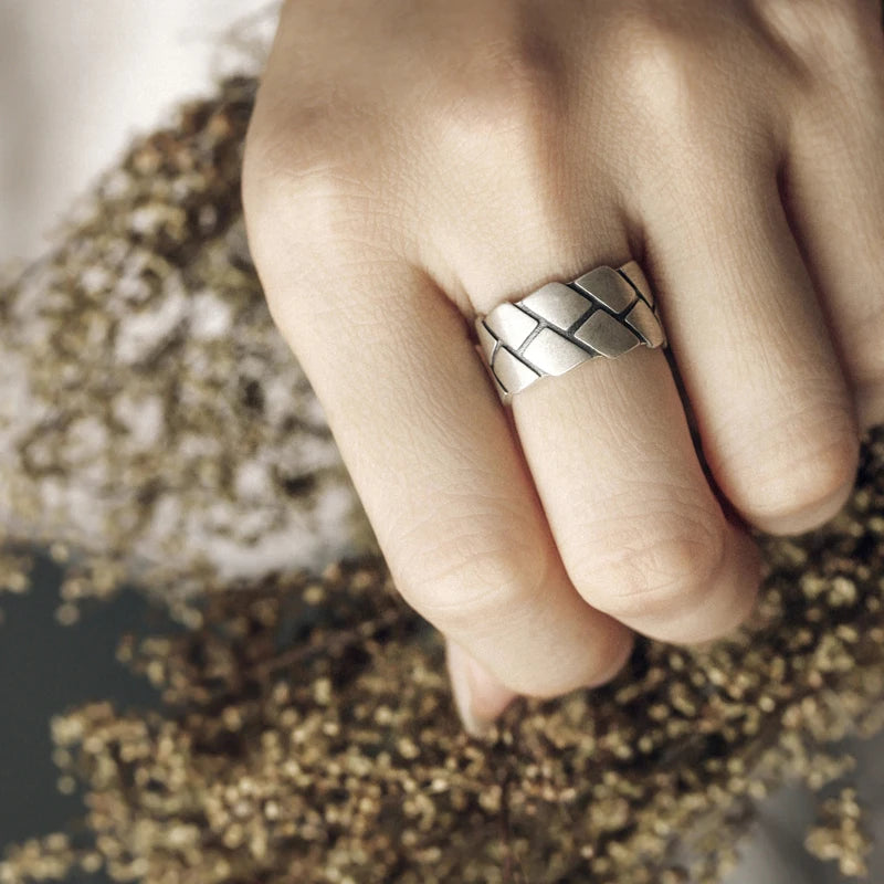 BESPOKE STIRLING SILVER GEOMETRIC WIDE BAND RING