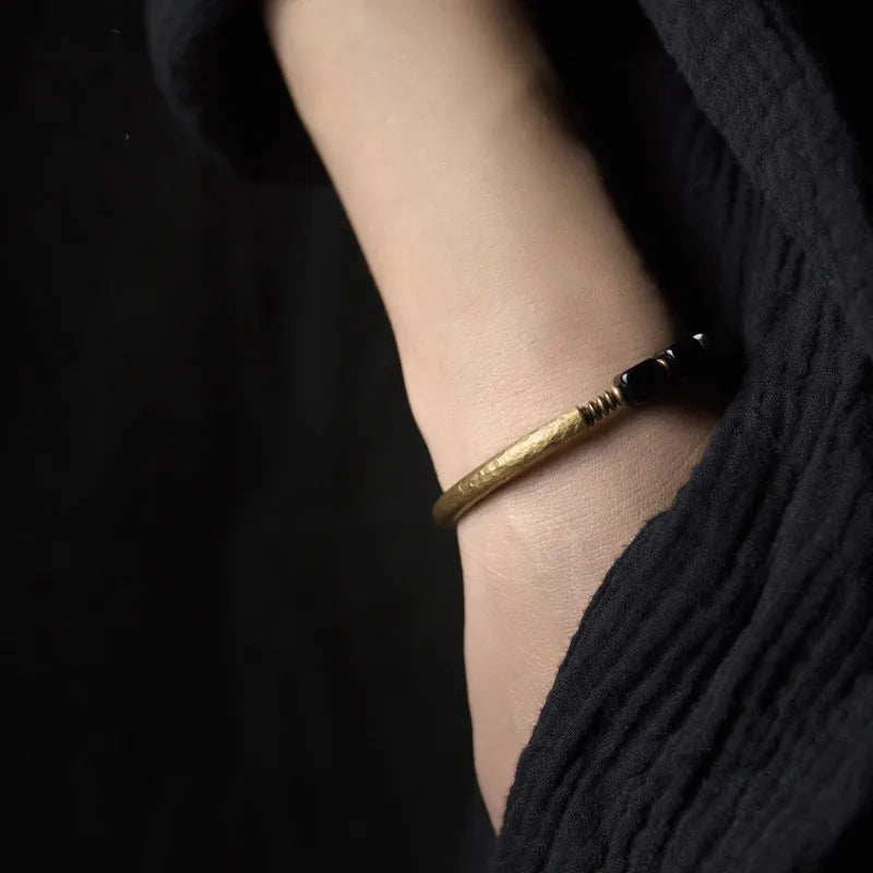 BESPOKE BLACK OBSIDIAN AND SOLID BRASS BRACELET