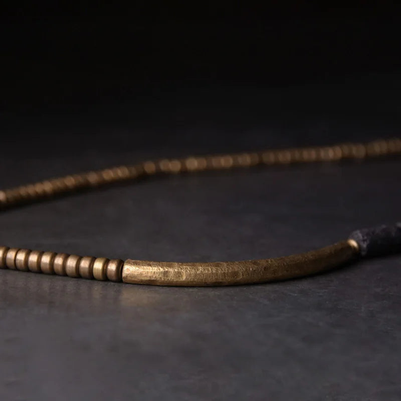 BESPOKE MULTI LAYERED BRASS AND LAVA STONE BRACELET