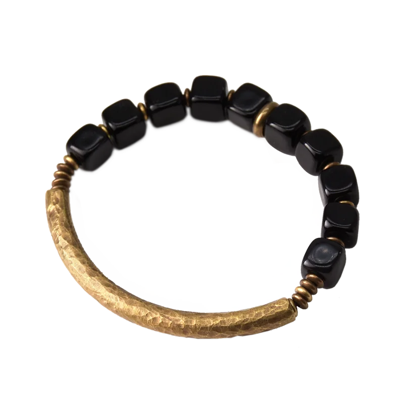 BESPOKE BLACK OBSIDIAN AND SOLID BRASS BRACELET