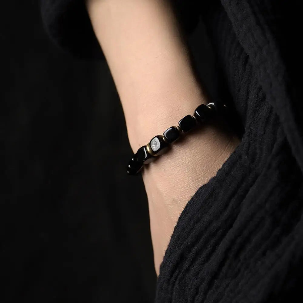 BESPOKE BLACK OBSIDIAN AND SOLID BRASS BRACELET