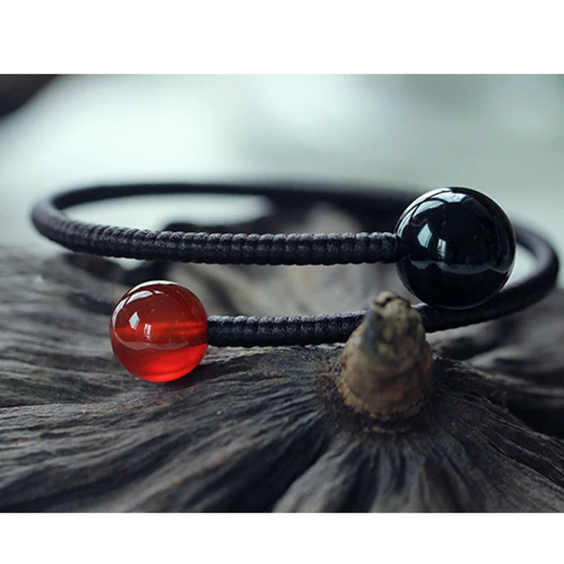 BESPOKE TAI CHI TIBETAN ONYX & RED AGATE ROPE BRACELET