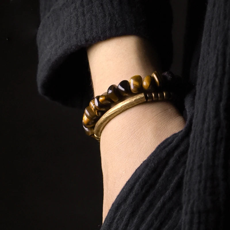 BESPOKE TIGER EYE AND COPPER BEAD SOLID COPPER BRACELET