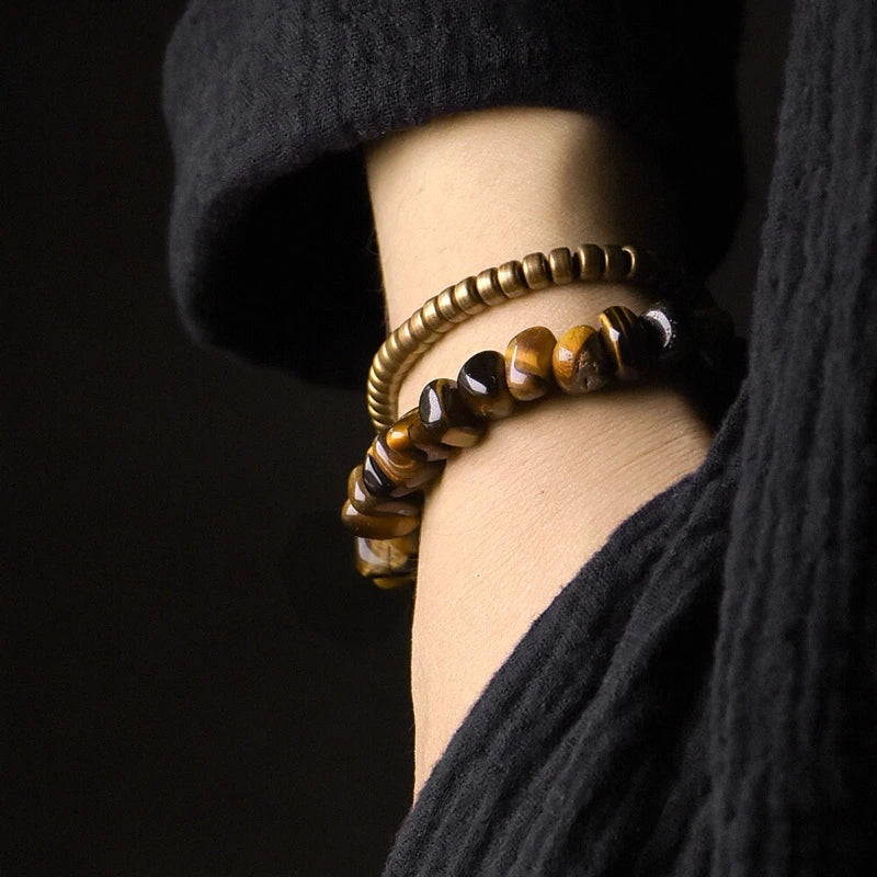 BESPOKE TIGER EYE AND COPPER BEAD SOLID COPPER BRACELET