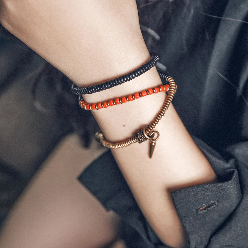 BESPOKE BOHEMIAN MULTI STONE AND COPPER BEADED BRACELET