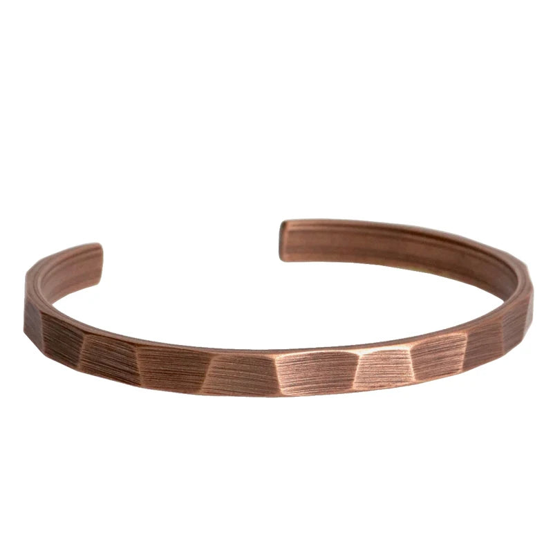 Pure Copper Handcrafted Metal Bracelet Rustic Oxidized Punk Unisex Cuff Bangle Carved Handmade Simple Jewelry Men Women Gift