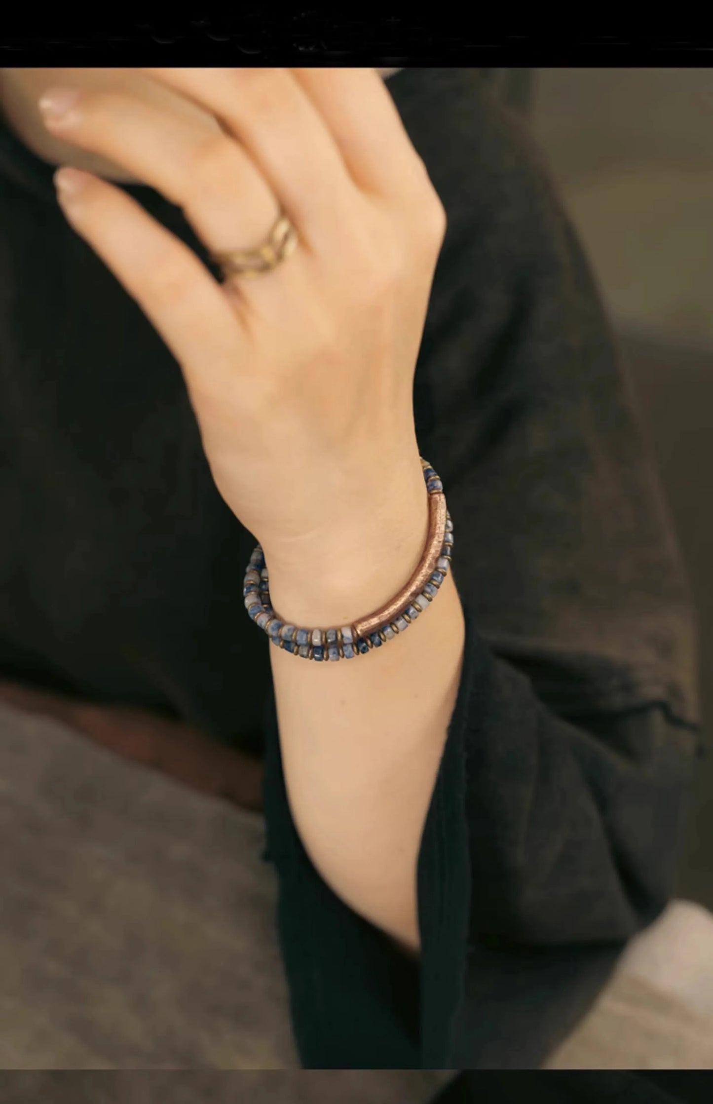 BEESPOKE PICTURE JASPER/TREE AGATE/SODALITE AND SOLID COPPER BRACELET