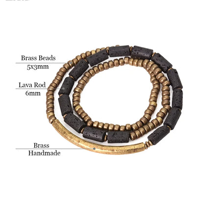 BESPOKE MULTI LAYERED BRASS AND LAVA STONE BRACELET
