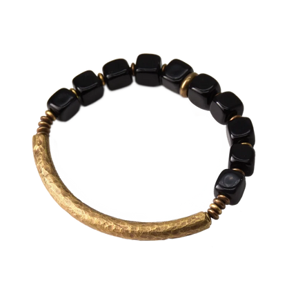 BESPOKE BLACK OBSIDIAN AND SOLID BRASS BRACELET