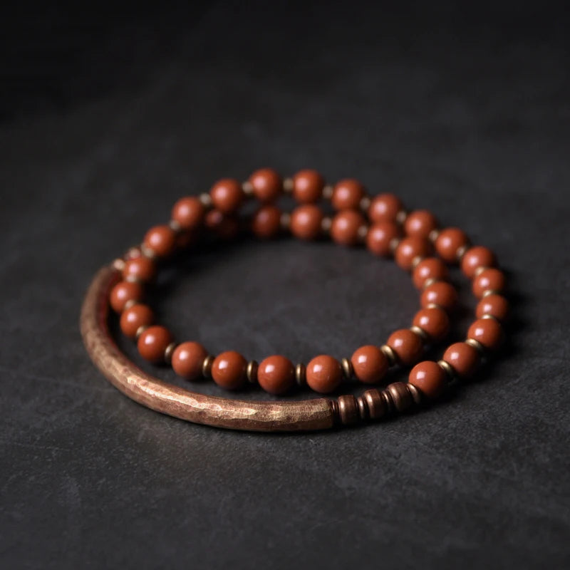 BESPOKE JADE AND RED JASPER STONE AND COPPER BRACELET