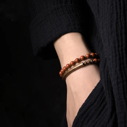 BESPOKE JADE AND RED JASPER STONE AND COPPER BRACELET