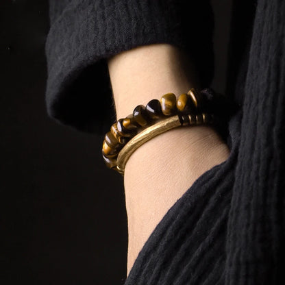 BESPOKE TIGER EYE AND COPPER BEAD SOLID COPPER BRACELET
