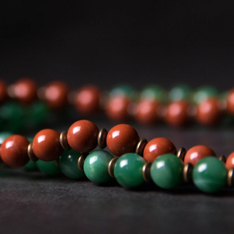 BESPOKE JADE AND RED JASPER STONE AND COPPER BRACELET