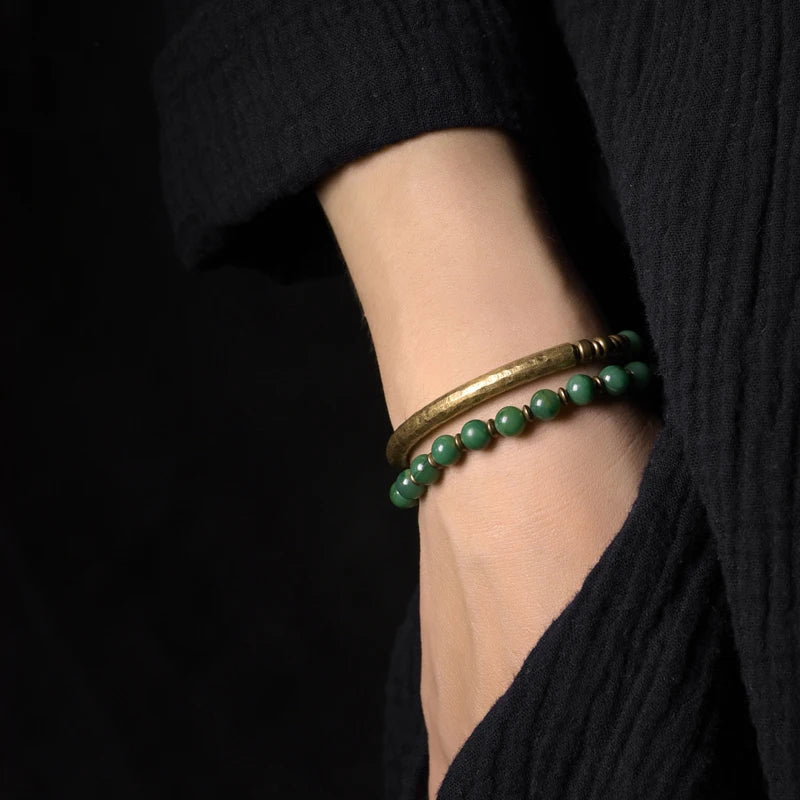 BESPOKE JADE AND RED JASPER STONE AND COPPER BRACELET